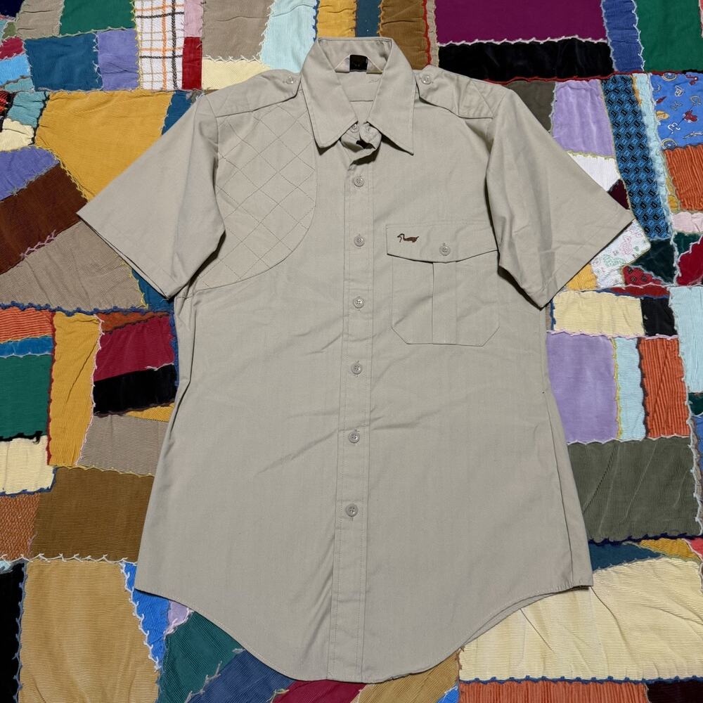 Vintage 80s Duxbak Single Pocket Tan Short Sleeve Button Up Small